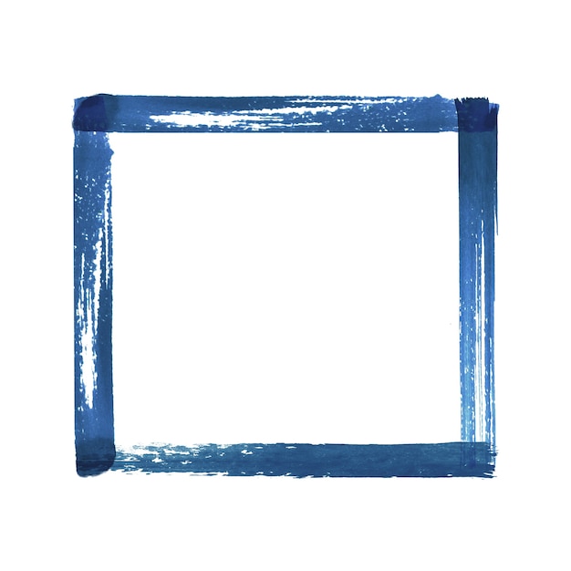 Blauwe Marine aquarel grunge frame. Hand getekende aquarel vintage abstracte blauwe getextureerde penseelstreken frame geïsoleerd op een witte achtergrond