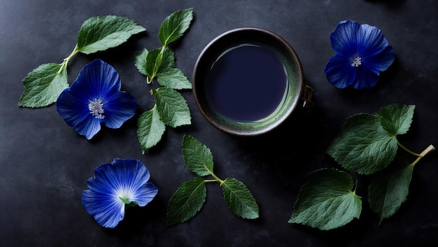 Blauwe matcha thee Clitoria bloemen