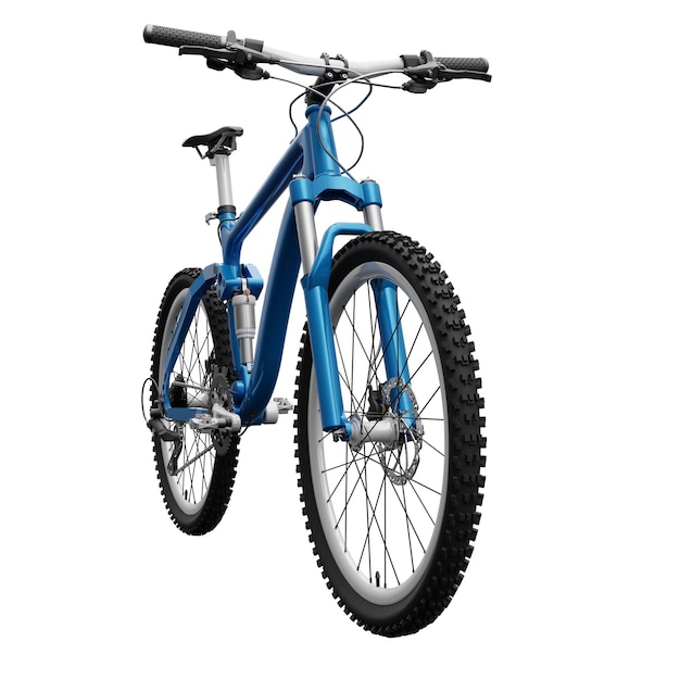 Blauwe mountainbike op een afgelegen witte achtergrond 3d-rendering