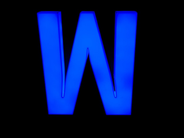 Blauwe neon letter W