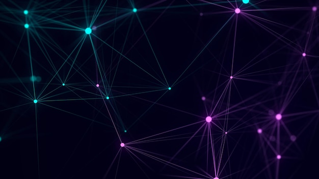 Blauwe netwerkverbindingsstructuur Wetenschappelijke achtergrond Abstract digitale achtergrond Big data visualisatie 3D-rendering
