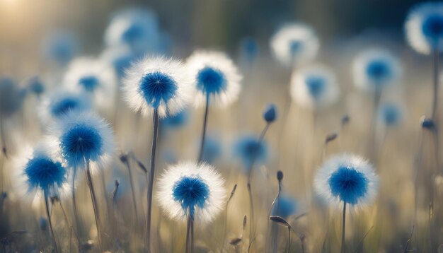 blauwe paardenbloem pluizige bloemen op de achterkant verlicht