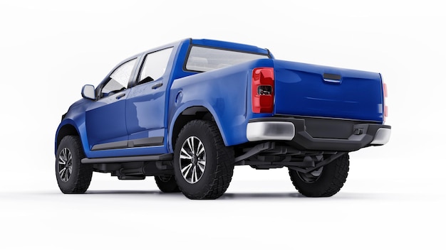 Blauwe pick-up auto op een witte achtergrond 3D-rendering