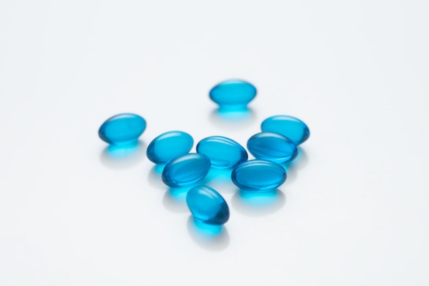 Foto blauwe pillen, drugs en medicijnen, apotheek