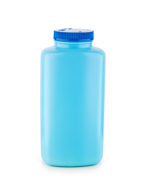 Blauwe plastic fles geïsoleerd