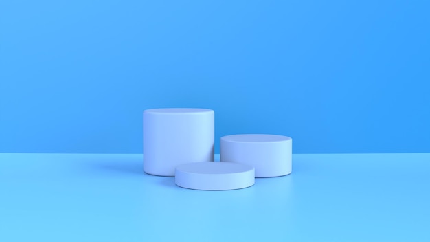 blauwe podium 3D-rendering product displaystandaard ingesteld op blauwe achtergrond geometrische vorm