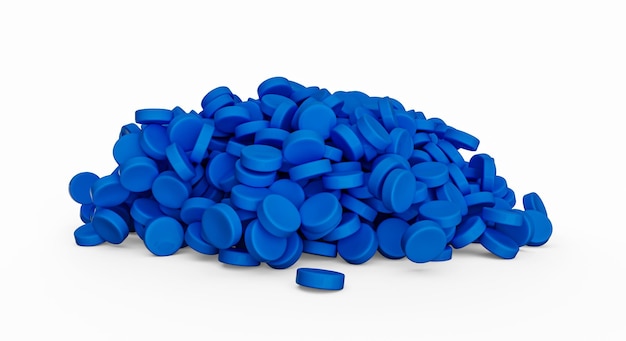 Blauwe polymeerhars plastic korrels close-up voor het vormen van 3d illustratie