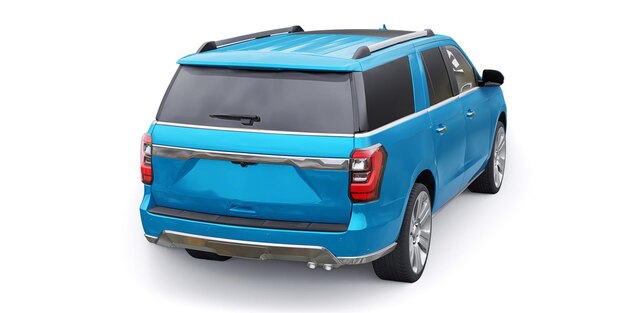 Blauwe Premium familie SUV geïsoleerd op een witte achtergrond. 3D-rendering