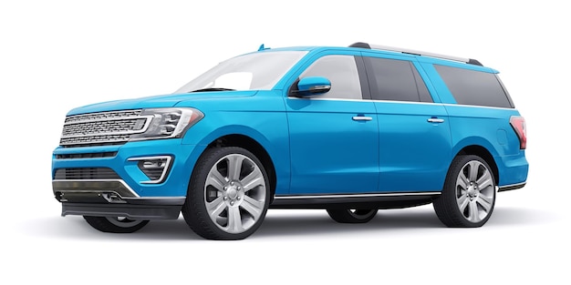 Blauwe Premium Familie SUV geïsoleerd op een witte achtergrond 3D-rendering
