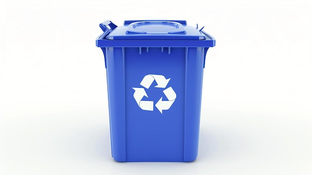 Blauwe recycle bin geïsoleerd op witte achtergrond 3D-weergave