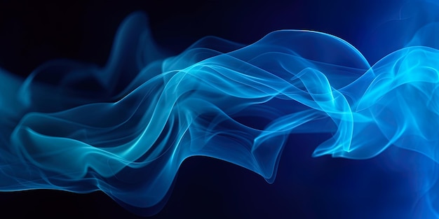 Blauwe rooktextuur op donkere achtergrond abstracte magische werveling van stoom generatieve AI