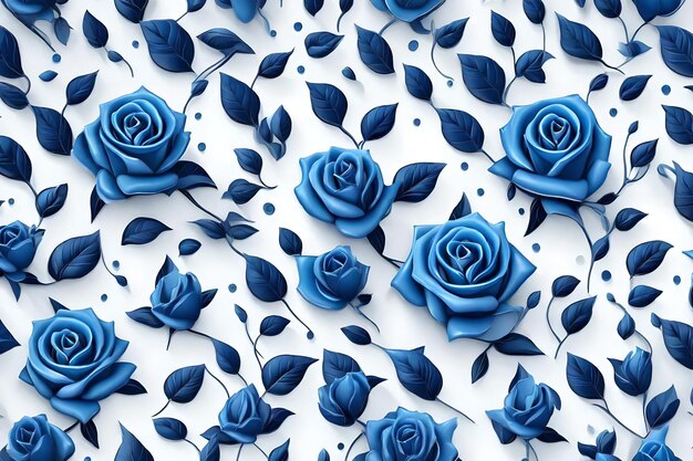 Blauwe roos 3d witte achtergrond illustratie naadloze patroon