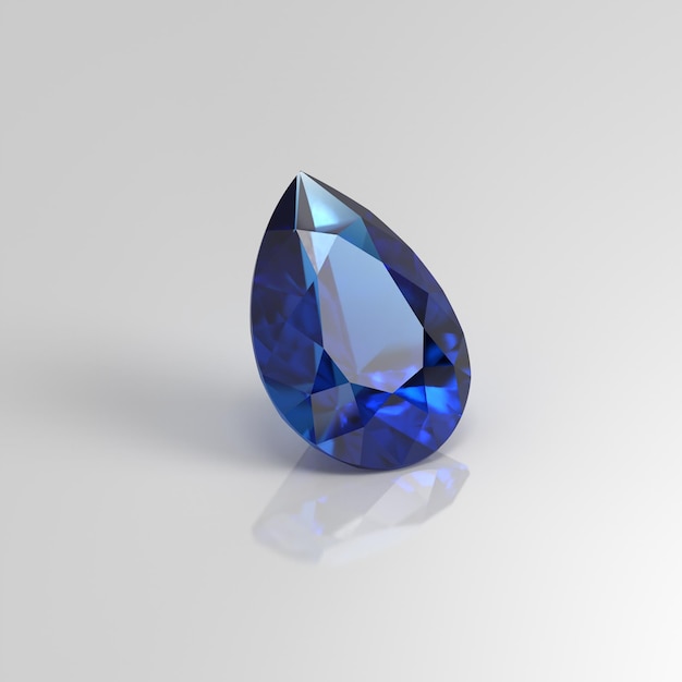 Blauwe saffier edelsteen peer drop 3D render