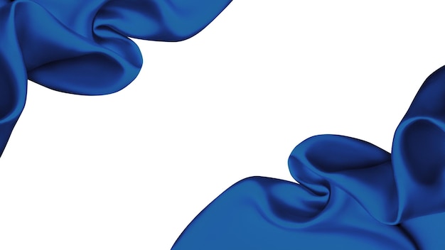 Blauwe satijnen stof ligt op het oppervlak in de vorm van opengewerkte plooien zijde achtergrond satijnen achtergrond