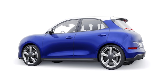 Blauwe schattige kleine elektrische hatchback auto 3d illustratie