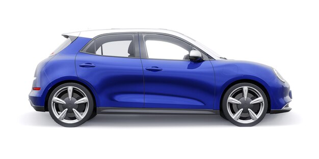 Blauwe schattige kleine elektrische hatchback auto 3D illustratie