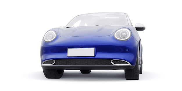 Foto blauwe schattige kleine elektrische hatchback auto 3d illustratie