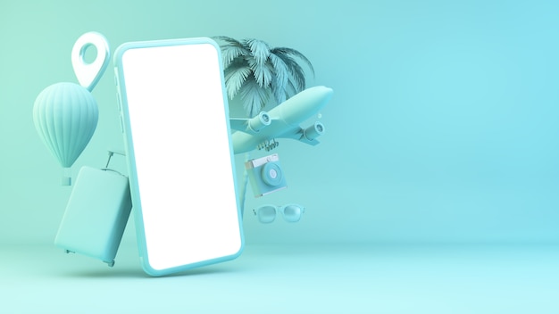 Blauwe smartphone reizen concept