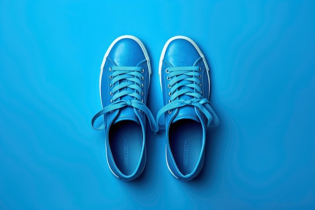 Blauwe sneakers maken achtergrondfotografie schoon