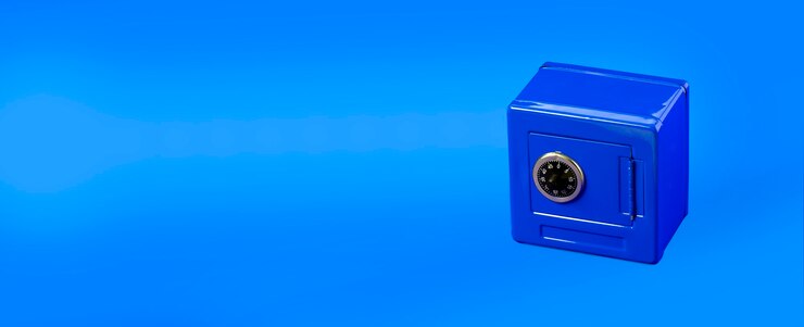 Foto blauwe spaarpot gemaakt als veilig.