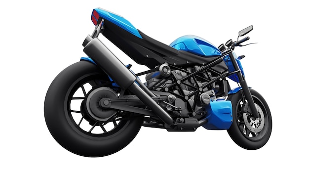 Blauwe super sportmotor op witte achtergrond. 3D illustratie.