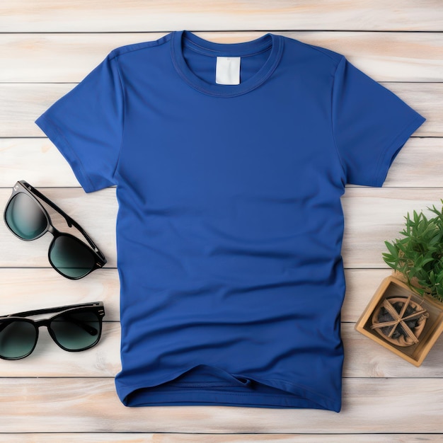 Blauwe t-shirt mockup bovenaanzicht