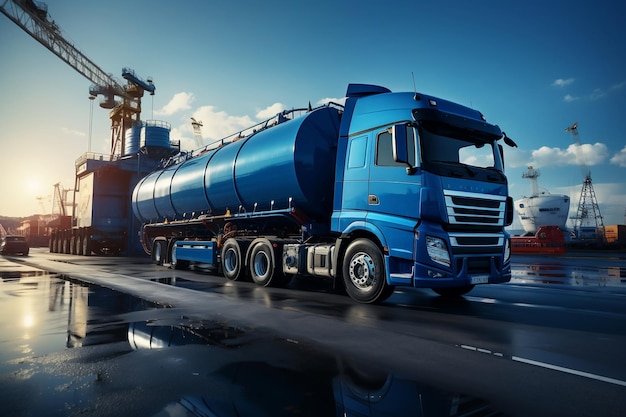 Blauwe tanker voor brandstof- en petroleumtransport AI