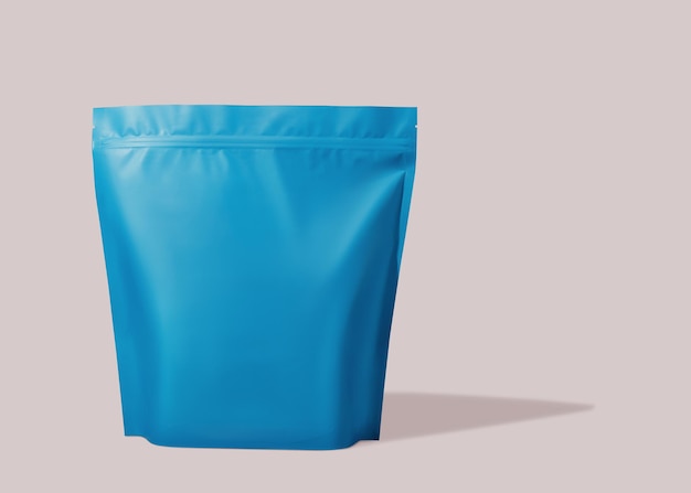 Blauwe tas voor voedsel en snacks verpakking mockup ontwerp vooraanzicht Kan worden gebruikt voor de sjabloon van uw ontwerppresentatie promo