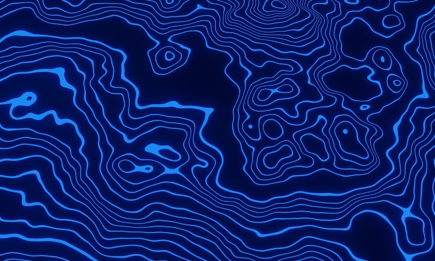 Blauwe topografische contourlijnen. Abstracte berg. 3D illustratie.