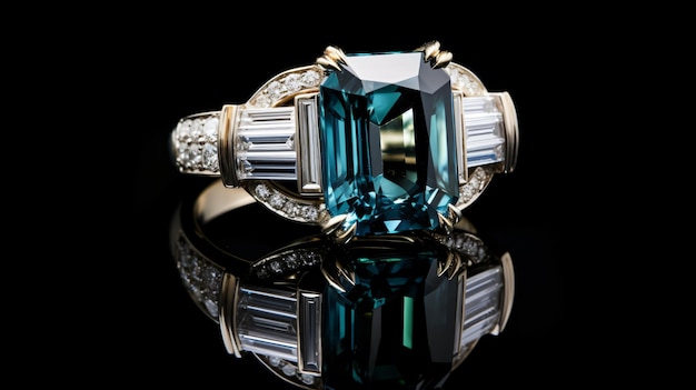 Blauwe Tourmaline en Diamant Ring