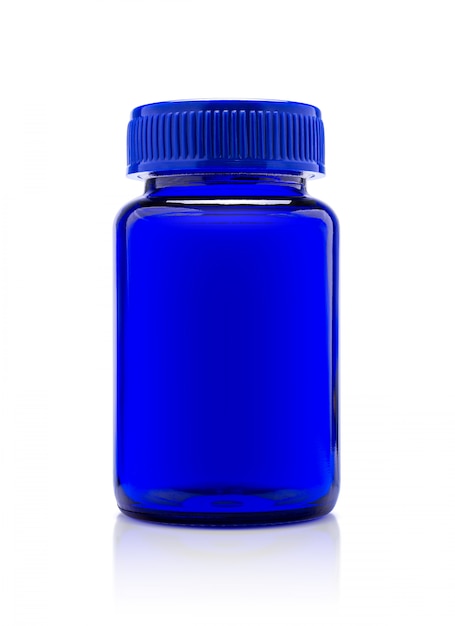 Blauwe transparante glazen supplement productfles