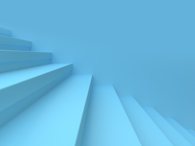 blauwe trap en muur minimale 3D-weergave