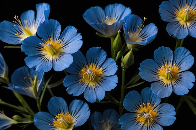 Blauwe vlasbloemen geïsoleerd op zwarte achtergrond