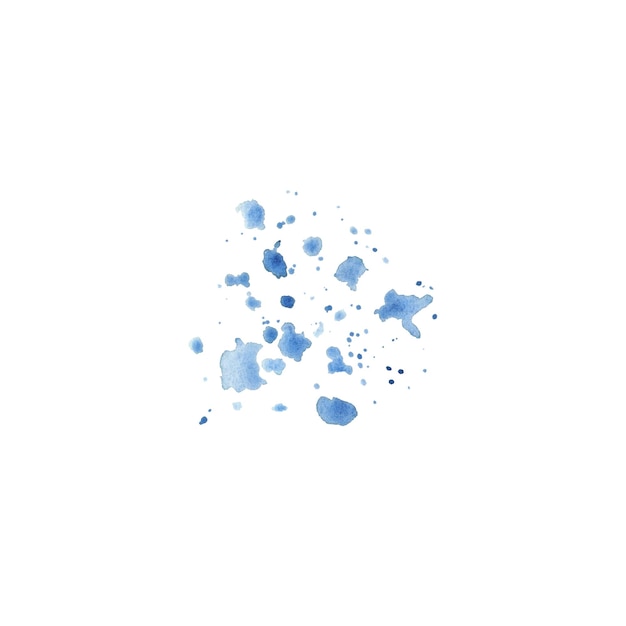 Blauwe vlekken en spatten geïsoleerd op witte achtergrond Aquarel hand getekende illustratie Textuur voor achtergronden