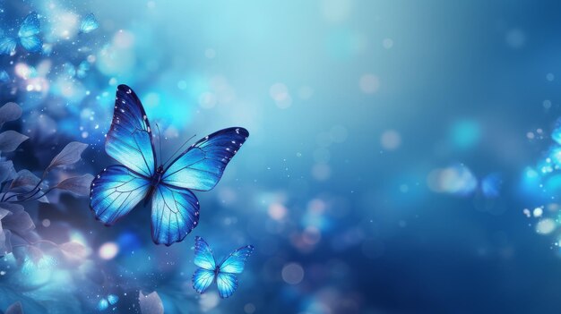 Blauwe vlinder die door de lucht vliegt