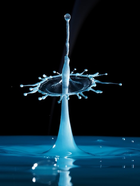 Blauwe watersplitsing op zwarte achtergrond