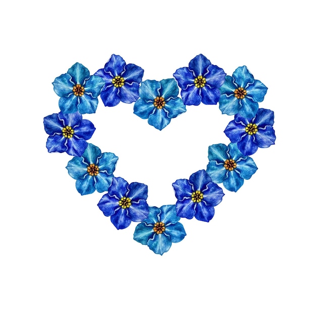 Blauwe waterverf bloemen hart met vergeet me niet bloemen voor bruiloft valentijnsdag stickers