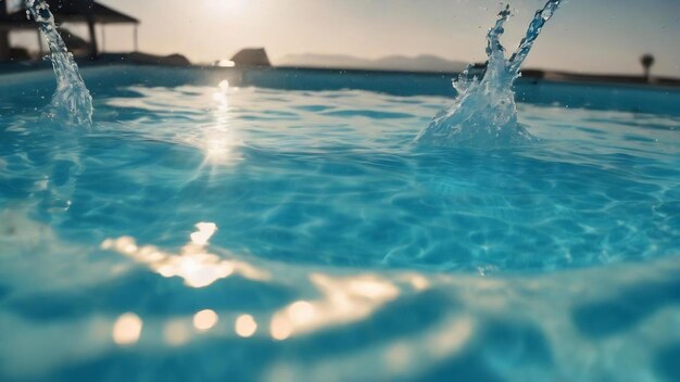 Blauwe watervibraties van het zwembad met reflectie van de zon