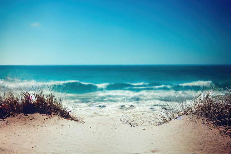 Foto blauwe zee en wit zandstrand