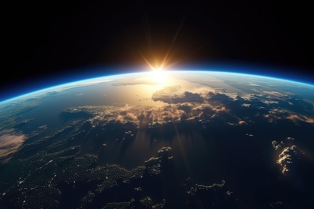blauwe zonsopgang zicht op de aarde vanuit de ruimte