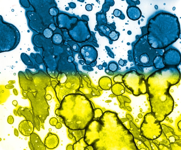 Blauwgele textuur Abstractie van vlekken Rook en bubbels Trendy achtergrond