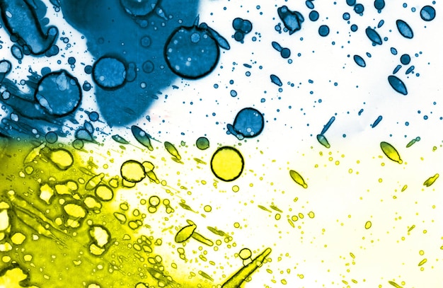 Blauwgele textuur Abstractie van vlekken Rook en bubbels Trendy achtergrond