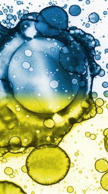 Blauwgele textuur Abstractie van vlekken Rook en bubbels