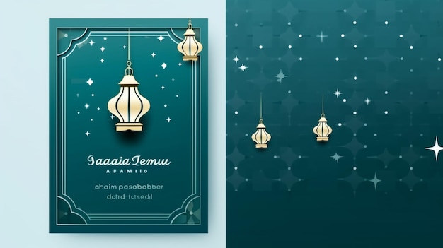 Blauwgoud islamitische stijl ramadan kareem groeten kaart achtergrond banner en sociale media verhaal temp