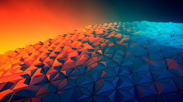 Blauworanje Gradiënt Digitale polygonen Een netwerkraster Fusion-achtergrondbehang Generatieve AI
