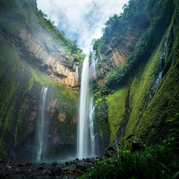 Blawan Waterfall around Kawa Ijen Crater Beautiful Waterfall hidden in the tropical jungle