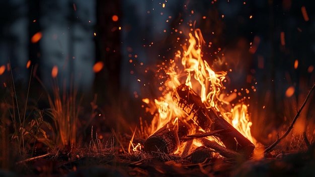 Blazing Bonfire in the Woods CloseUp