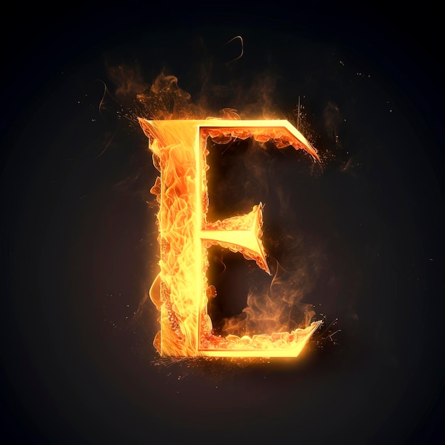 Blazing E Fiery Sparks Ignite the Letter in Stunning Realism on Dark Background