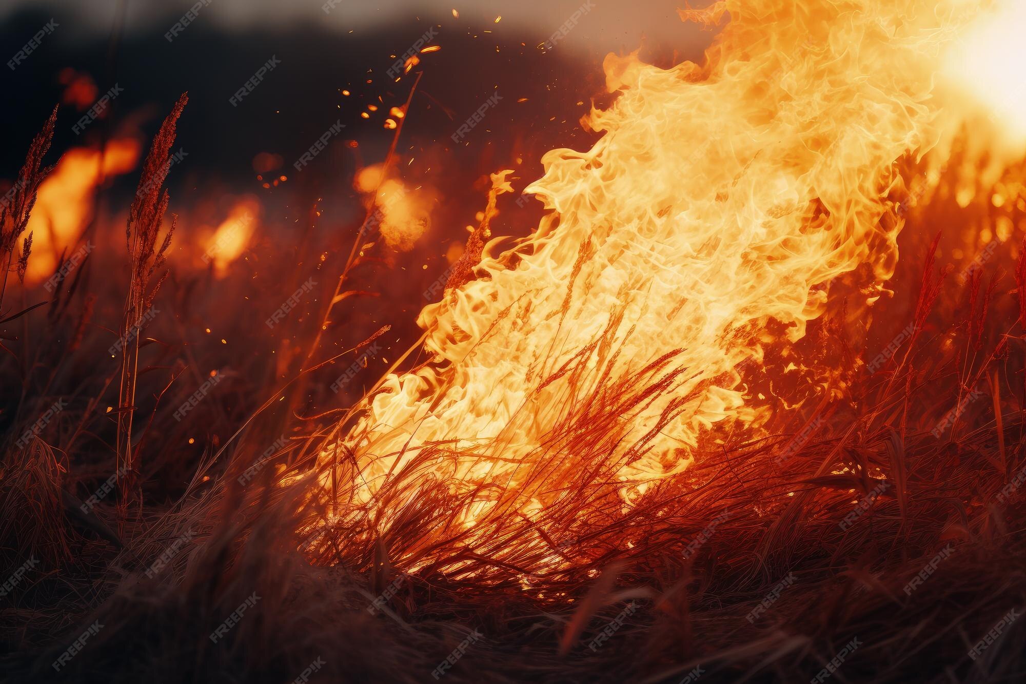 Premium AI Image | Blazing fire engulfs parched grass creating a huge 