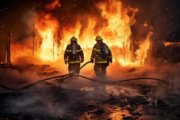Пылающий огонь встречает равных пожарных в действии
